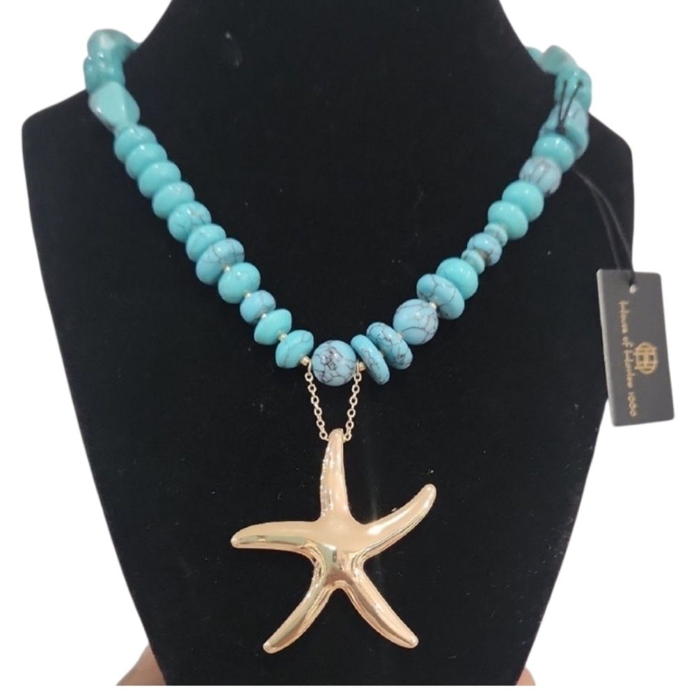 💙▪️House Of Harlow▪️ Gold Star Pendant Reconstituted Turquoise 18" Necklace